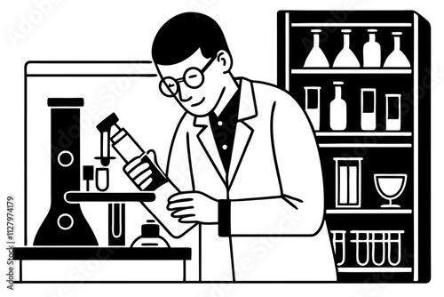 Flat vector illustration of a medical researcher working in a laboratory