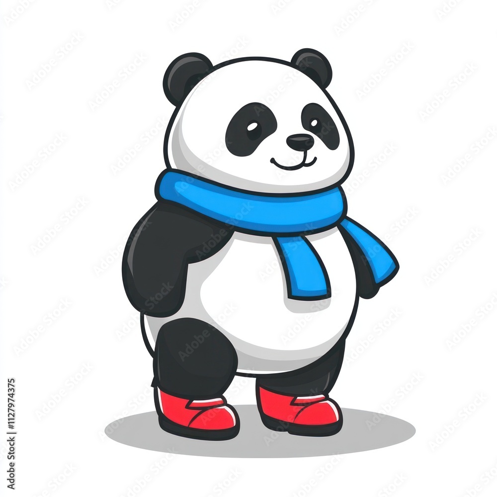 Cute cartoon panda wearing a blue scarf and red boots. (1) Cute cartoon panda wearing a blue scarf and red boots. (1)
