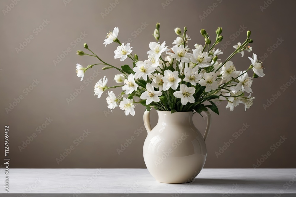 there is a white vase with white flowers in it on a table there is a white vase with white flowers in it on a table