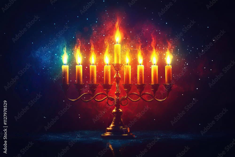 Fototapeta premium Greeting card Jewish holiday background, Hanukkah backgrounds candles.