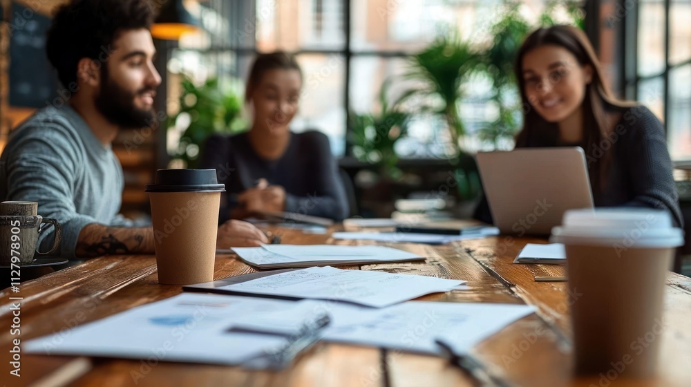 Diverse students collaborating at desk discussing ideas sharing paperwork working on group project together Diverse students collaborating at desk discussing ideas sharing paperwork working on group project together
