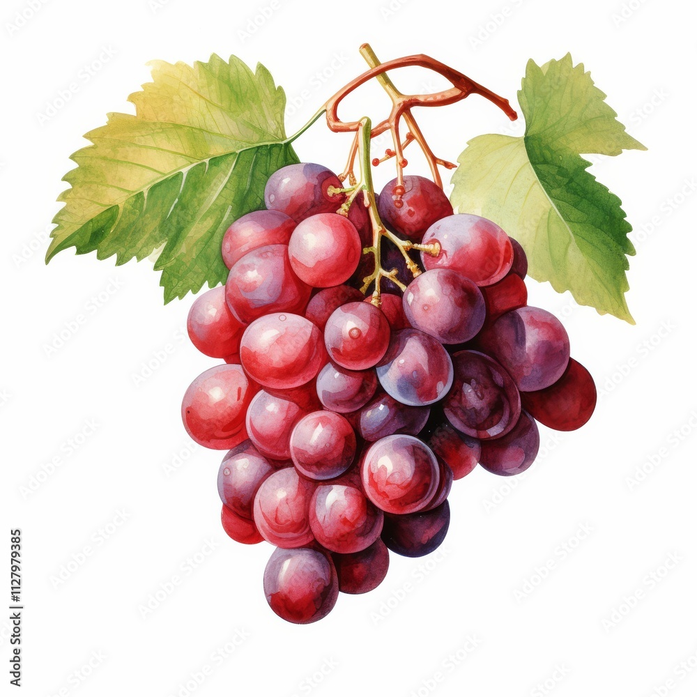 Fototapeta premium A vibrant bunch of red grapes with lush green leaves, showcasing their juicy texture and natural beauty.