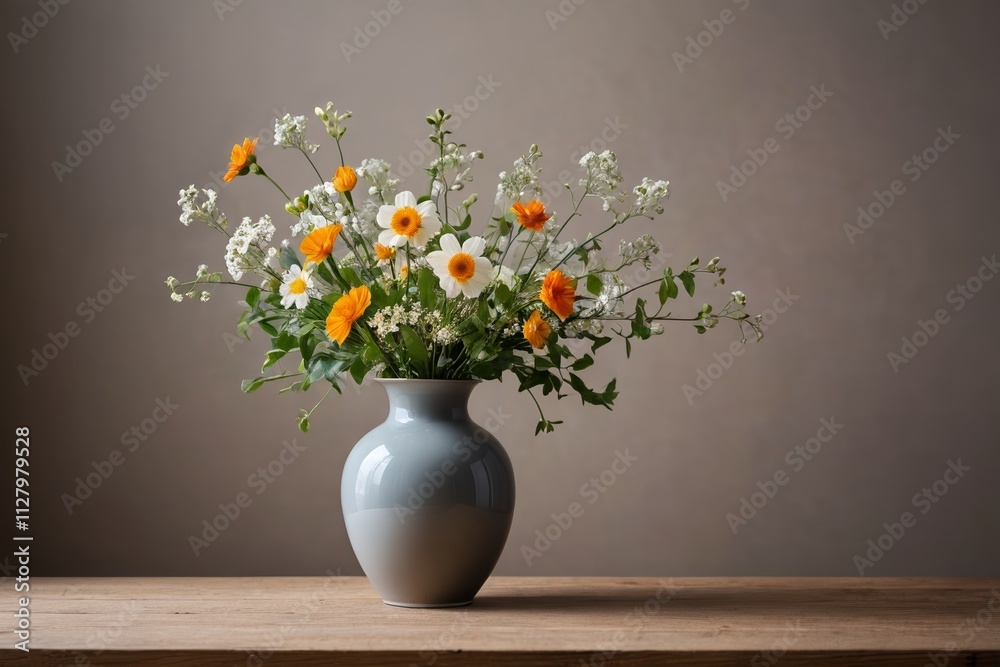 there is a vase with flowers on a table in front of a wall