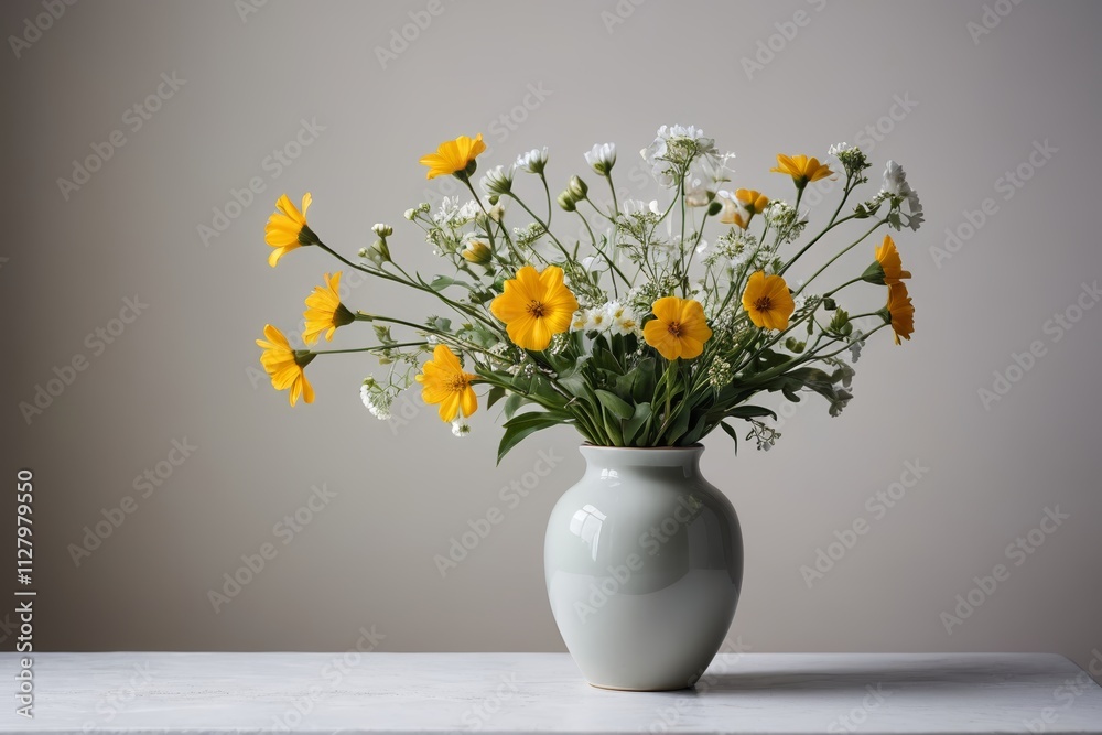 there is a vase with yellow and white flowers in it