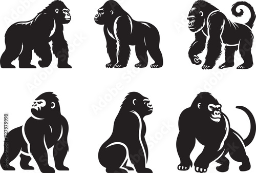 Gorilla set silhouette vector art