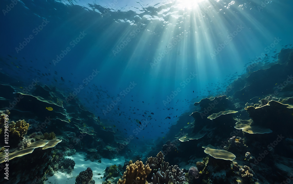 Fototapeta premium Underwater serenity sunbeams and sea
