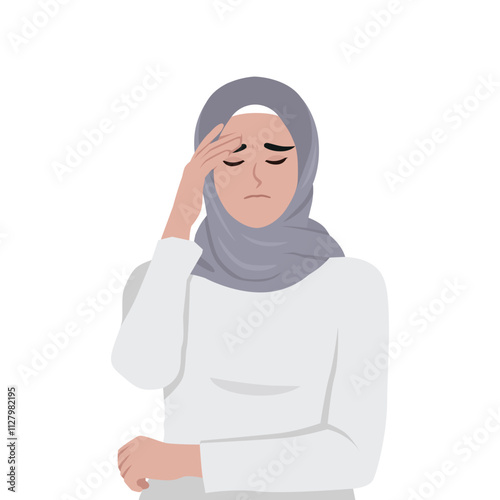 Woman hold her head because of illness or stress at work. Flat vector Character Illustration