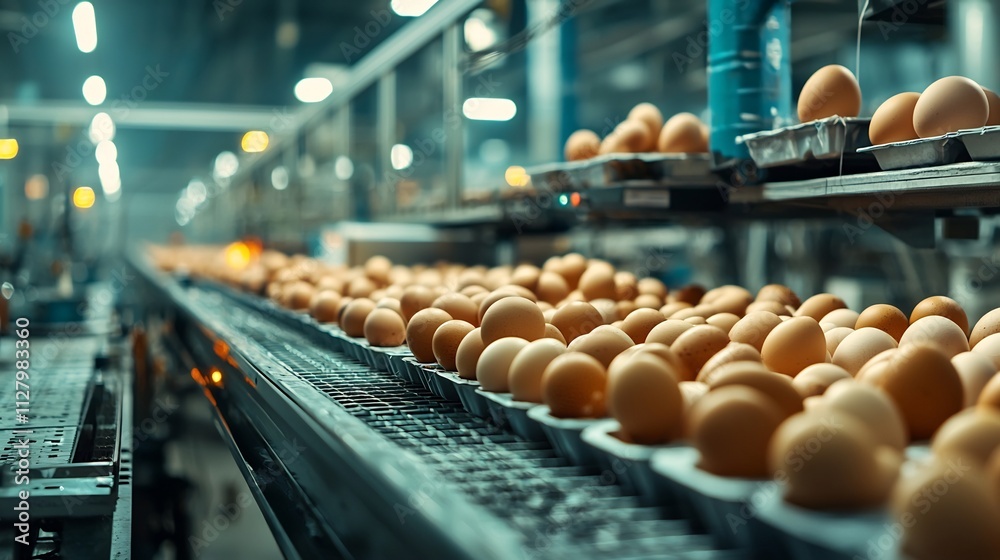 Fototapeta premium Futuristic egg production lines equipped with smart sensors and integrated into a digital agricultural network