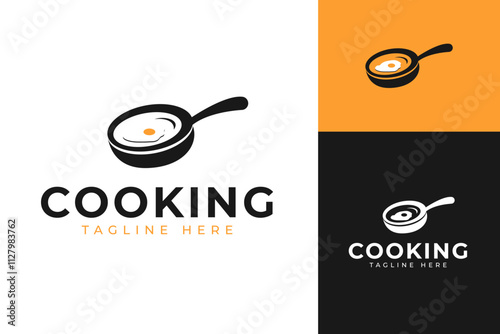 Cooking pan and egg logo for cooking design template vector illustration