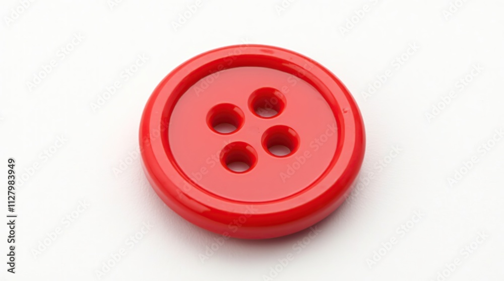 Realistic Red Plastic Sewing Button on White Background Realistic Red Plastic Sewing Button on White Background