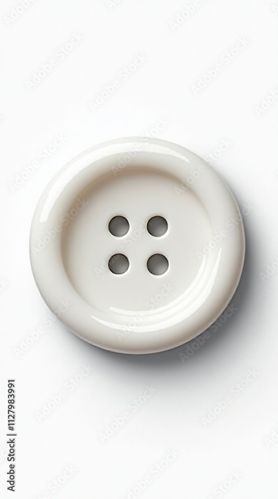 White Plastic Sewing Button Isolated on White Background White Plastic Sewing Button Isolated on White Background