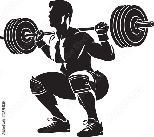 Powerlifter squatting silhouette vector art, Powerlifter squatting design