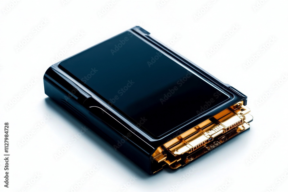 Close-up of a sleek, modern electronic device on a white background. Close-up of a sleek, modern electronic device on a white background.