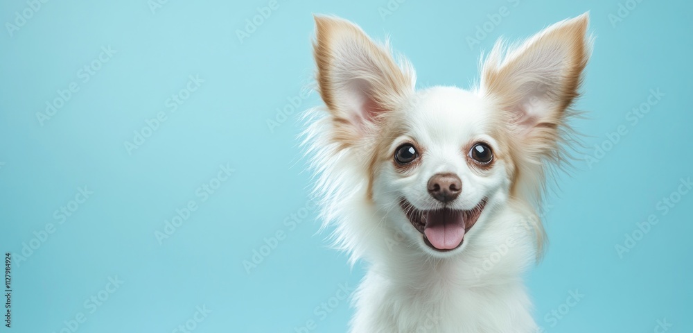 Happy Long-eared Small Dog on Blue Background. Happy Long-eared Small Dog on Blue Background.