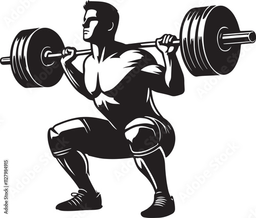 Powerlifter squatting silhouette vector art, Powerlifter squatting design