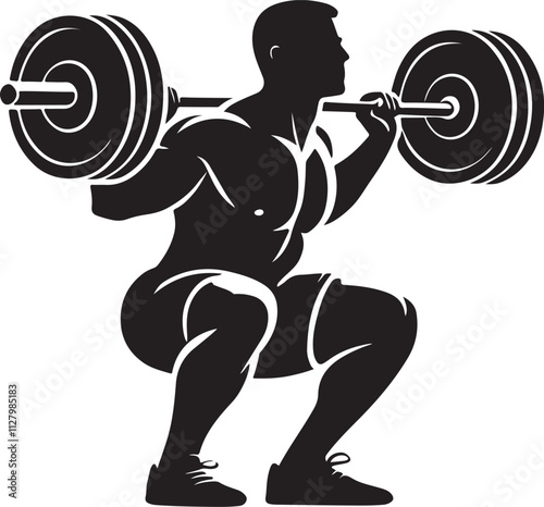 Powerlifter squatting silhouette vector art, Powerlifter squatting design