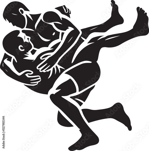 Wrestler grappling silhouette vector illustration