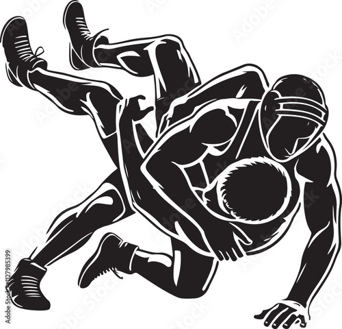Wrestler grappling silhouette vector illustration