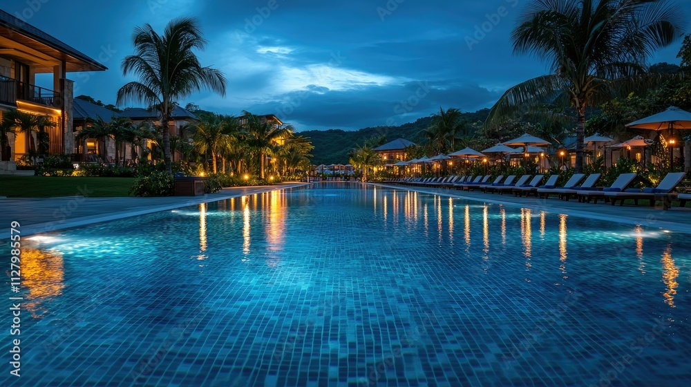 Nighttime Serenity at a Luxurious Tropical Resort Nighttime Serenity at a Luxurious Tropical Resort