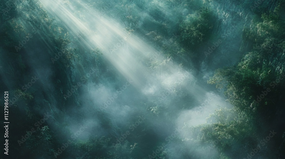 Sunbeams Illuminate Misty Forest Canopy Sunbeams Illuminate Misty Forest Canopy