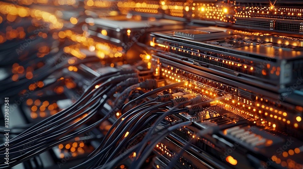 Vibrant Glowing Data Flow and Network Activity Connecting Server Racks in a Futuristic Minimalist Digital Infrastructure Background with Empty Copy Space Vibrant Glowing Data Flow and Network Activity Connecting Server Racks in a Futuristic Minimalist Digital Infrastructure Background with Empty Copy Space