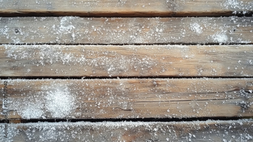 Snow Dusted Weathered Wooden Planks Surface Snow Dusted Weathered Wooden Planks Surface