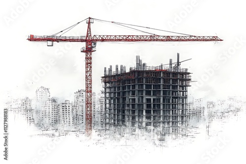 Urban construction, building sketch. City, house, town vector illustration
