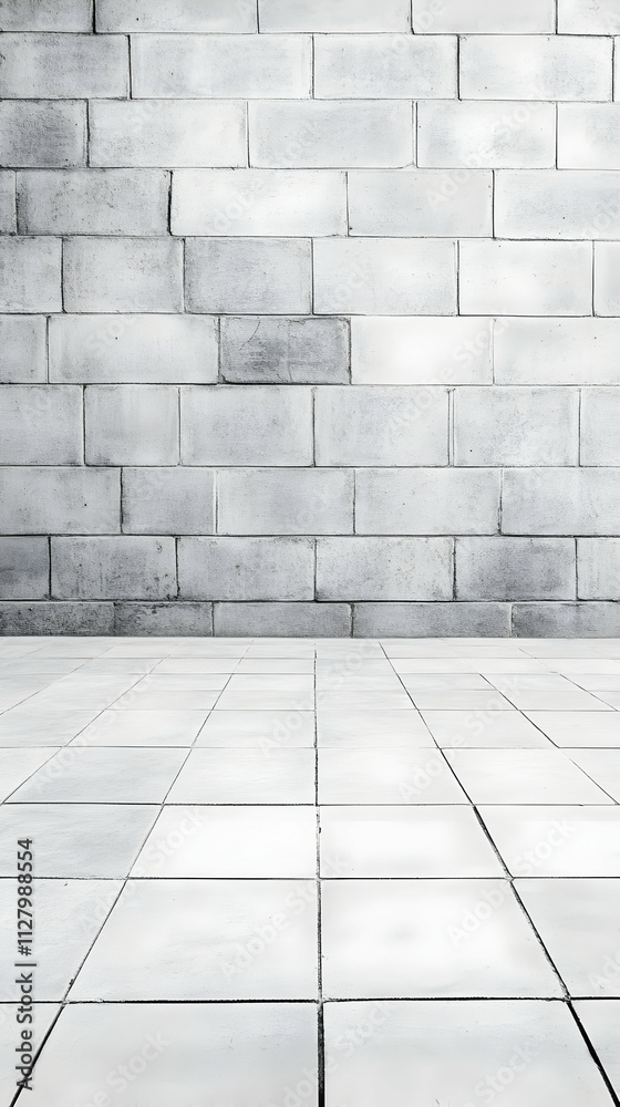 Fototapeta premium White Tile Floor and Brick Wall Background