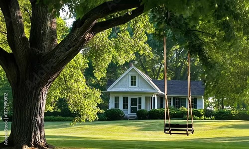 Serenity in the Suburbs: A Cape Cod Home with a Swing Hanging from a Grand Tree