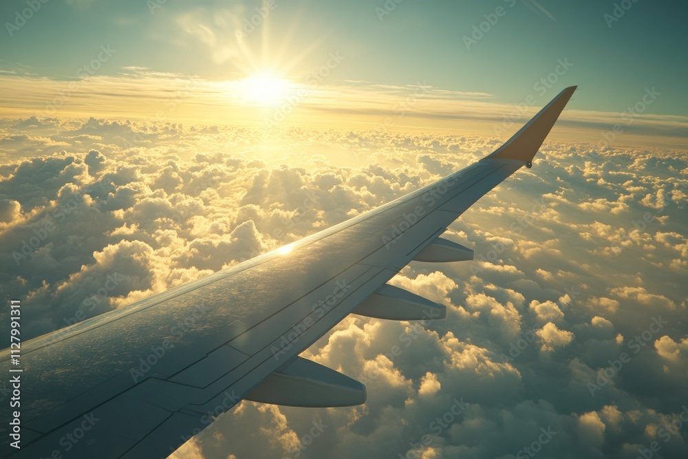 Aerial View from an Airplane Wing Over Clouds Aerial View from an Airplane Wing Over Clouds