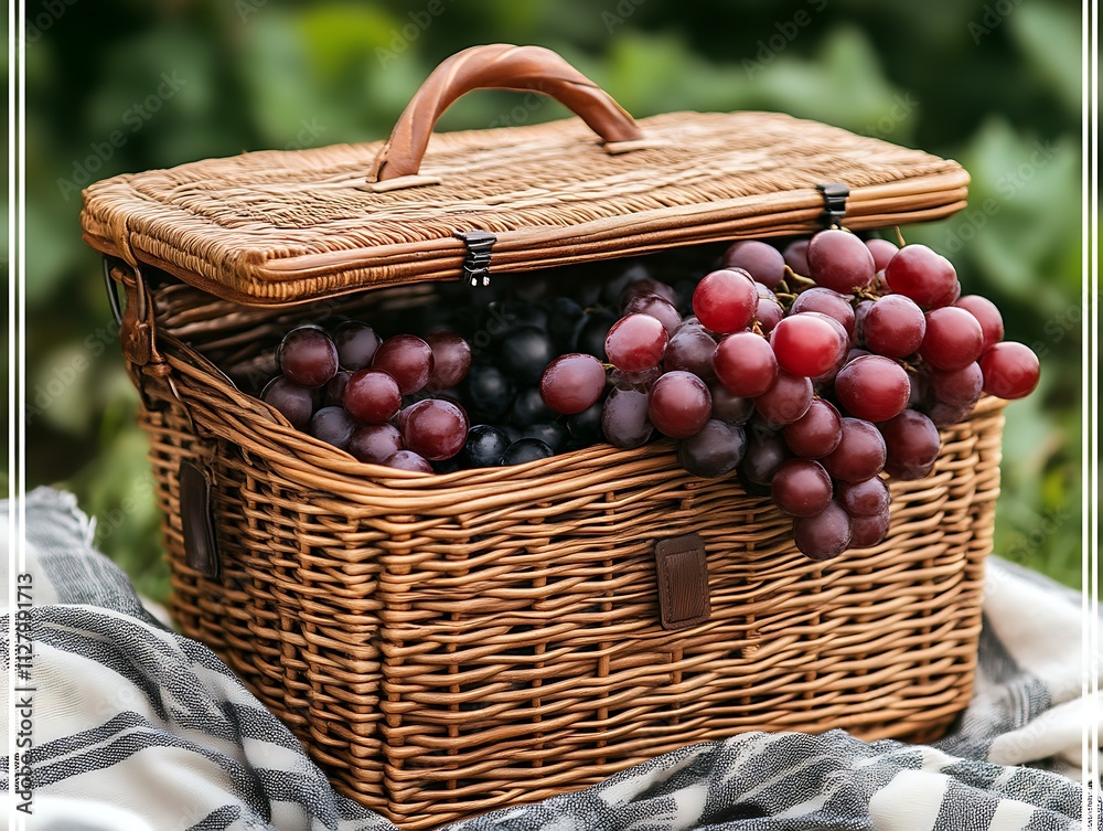 Wicker Basket Filled With Red And Black Grapes Wicker Basket Filled With Red And Black Grapes