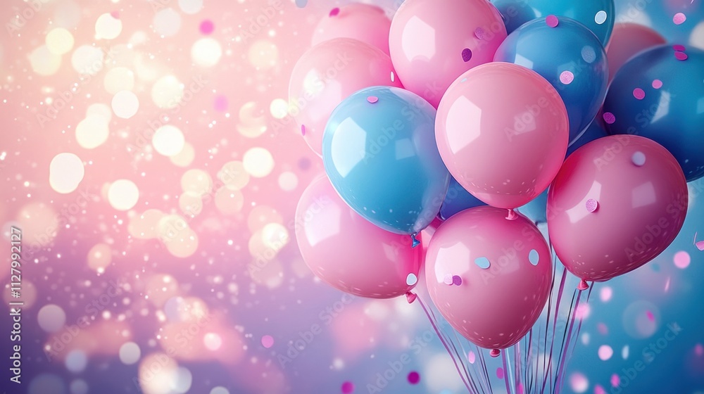 Pastel Pink and Blue Balloons Confetti Background for Gender Reveal Party Baby Shower Celebration Pastel Pink and Blue Balloons Confetti Background for Gender Reveal Party Baby Shower Celebration