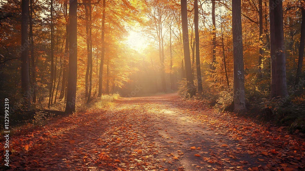 Fototapeta premium Autumn Forest Path Sunset