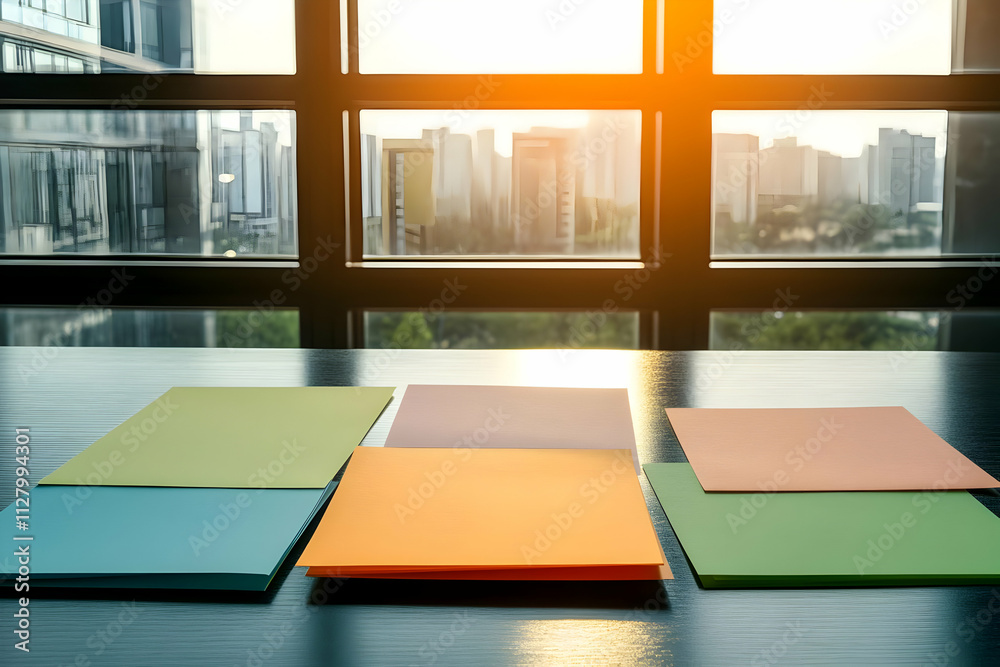 Abstract Illustration: Colorful Papers on Desk Abstract Illustration: Colorful Papers on Desk
