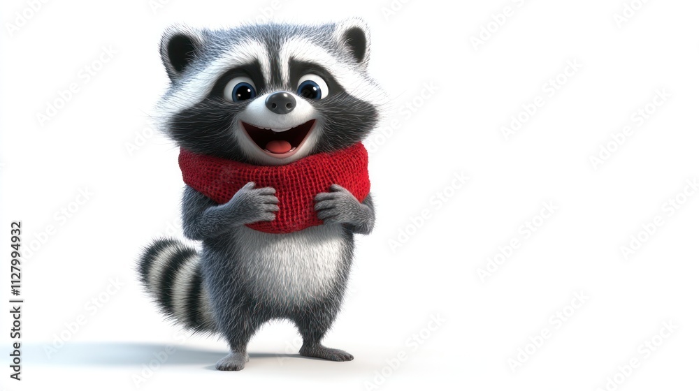 Cheerful cartoon raccoon wearing a red scarf. (2) Cheerful cartoon raccoon wearing a red scarf. (2)