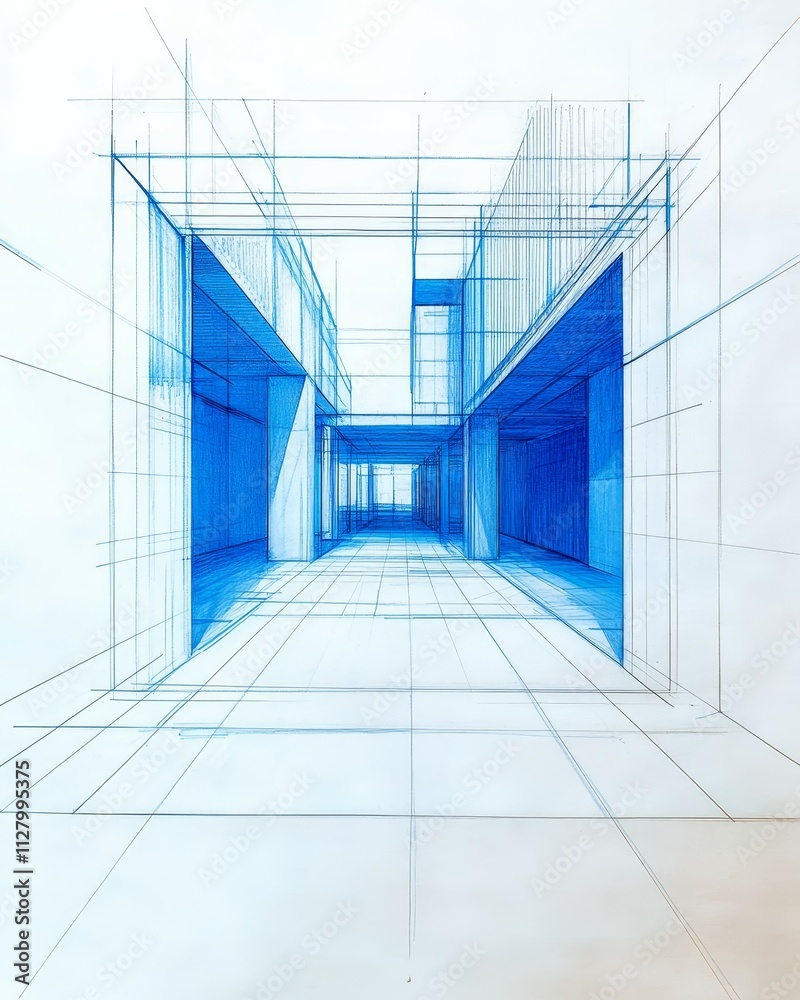 Obraz premium Blue Architectural Drawing Perspective View