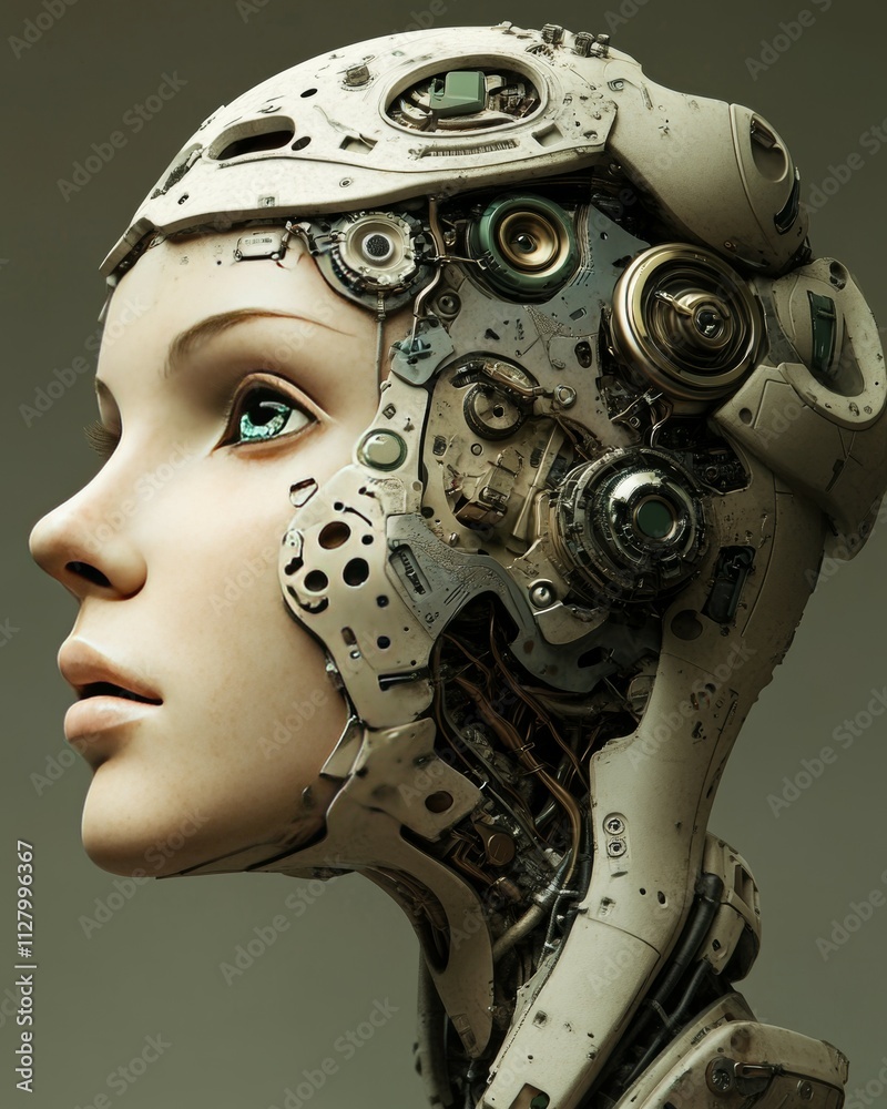 Futuristic Robot Face Close-Up with Mechanical Components Futuristic Robot Face Close-Up with Mechanical Components