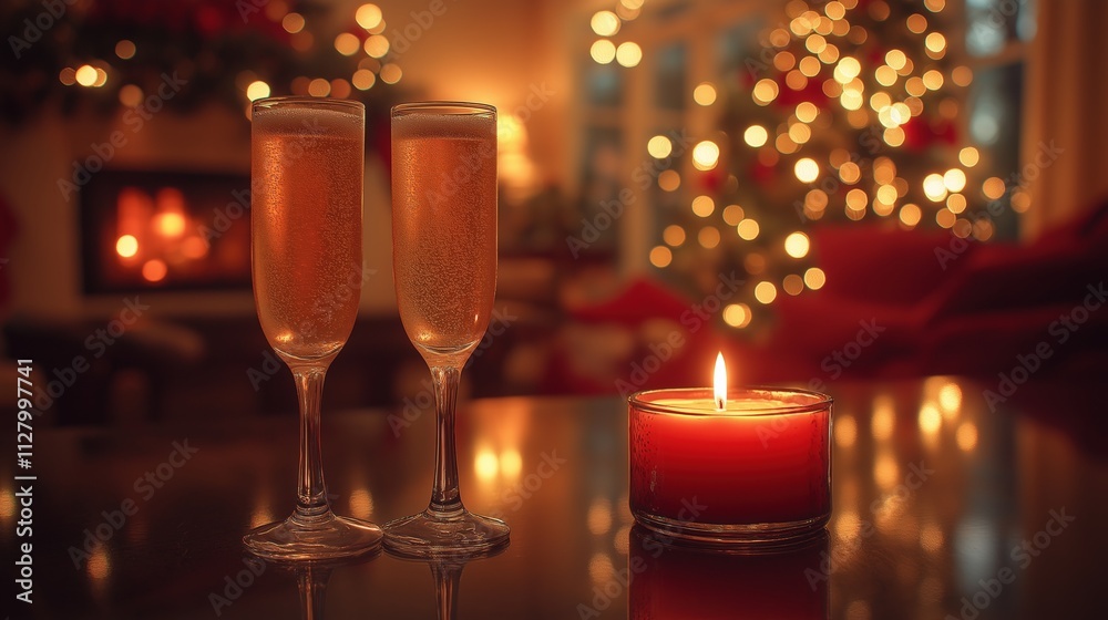 Holiday Mood with Sparkling Champagne and Ornaments Holiday Mood with Sparkling Champagne and Ornaments