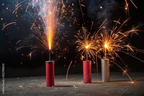firecracker with spark on black background. New year celebrate