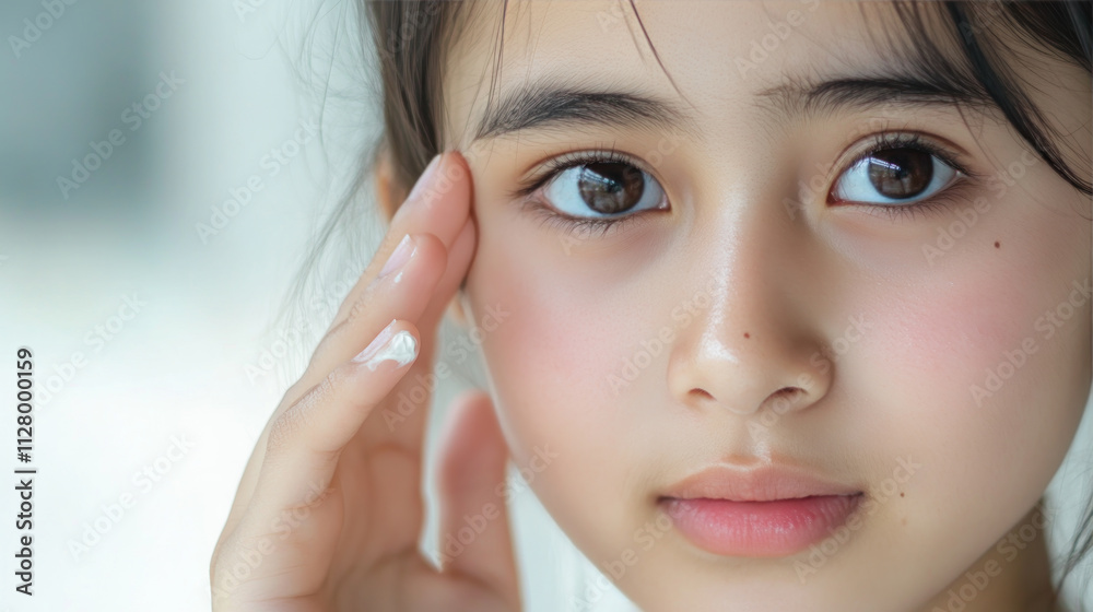 Indonesian girl applying cream to face for facial beauty skin care treatment Indonesian girl applying cream to face for facial beauty skin care treatment