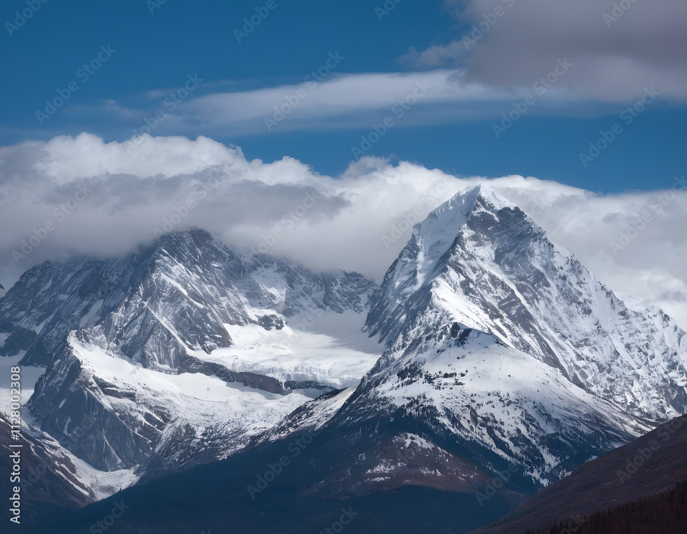 Snow-Capped Peaks Beneath Stormy Skies
