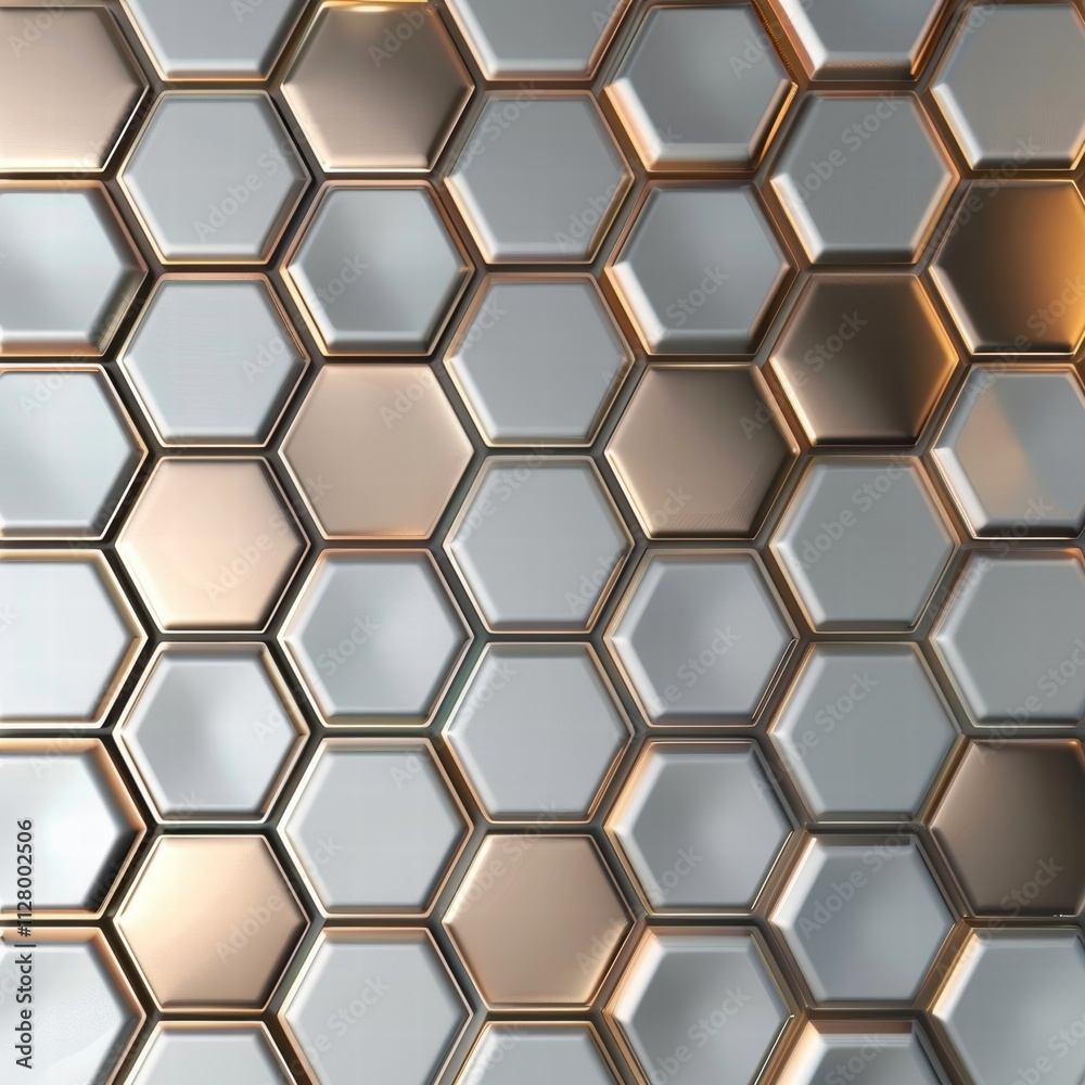 Metallic Honeycomb Pattern with Shiny Surfaces and Reflections Metallic Honeycomb Pattern with Shiny Surfaces and Reflections