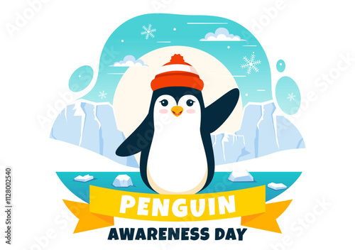 Penguin Awareness Day Vector Illustration on January 20, featuring Penguins and an Iceberg to Promote Animal Conservation in a Flat Background