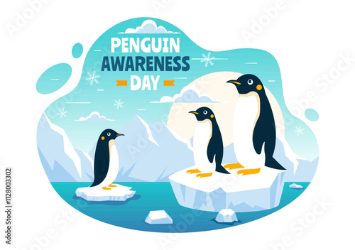 Penguin Awareness Day Vector Illustration on January 20, featuring Penguins and an Iceberg to Promote Animal Conservation in a Flat Background
