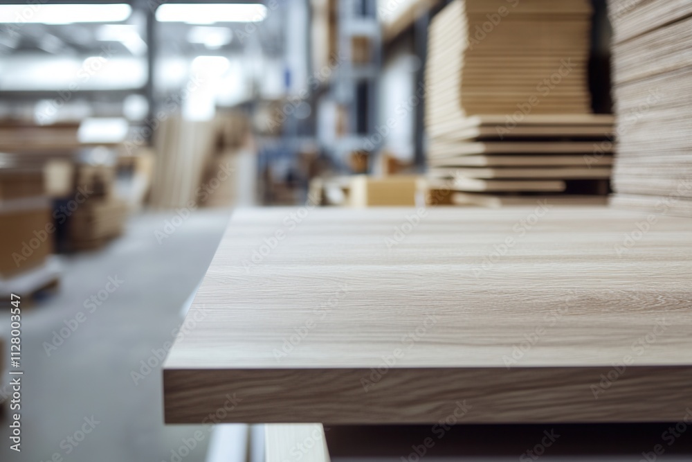 Wooden planks stacked in an industrial workshop. Wooden planks stacked in an industrial workshop.