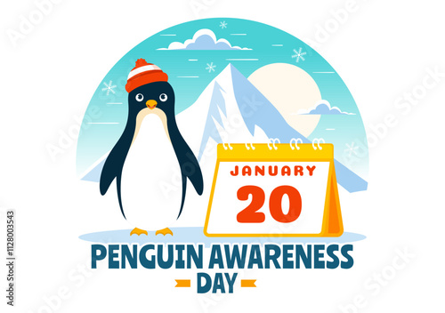 Penguin Awareness Day Vector Illustration on January 20, featuring Penguins and an Iceberg to Promote Animal Conservation in a Flat Background