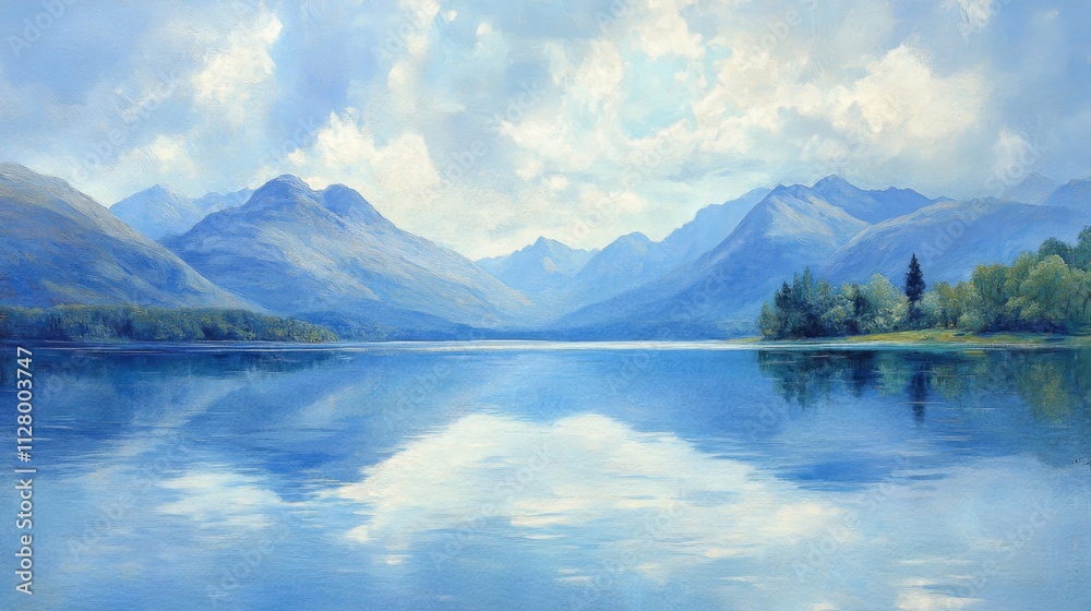 Serene Mountain Lake Reflecting Cloudscape Serene Mountain Lake Reflecting Cloudscape