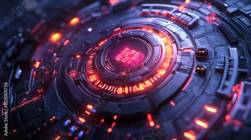 Futuristic Technology Circular Interface Glowing Red