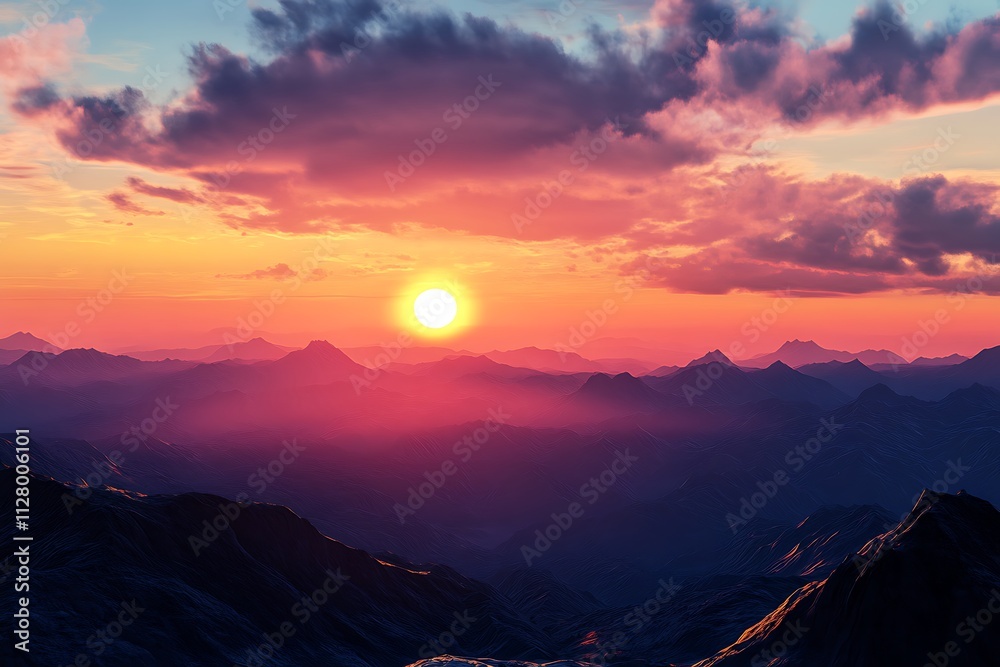 A breathtaking sunset over mountain ranges with vibrant colors and dramatic clouds. A breathtaking sunset over mountain ranges with vibrant colors and dramatic clouds.