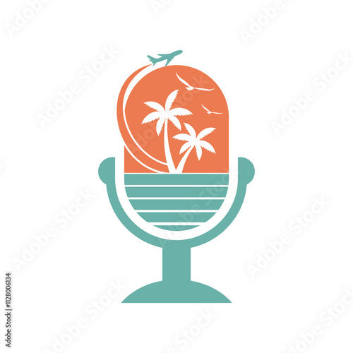 Travel podcast logo design. Minimalist microphone abstrack vector
